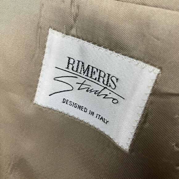 Vtg 80s Rimeris Studio Olive Green Wool Double Breasted Blazer Wall St Jacket 40 - Picture 5 of 12